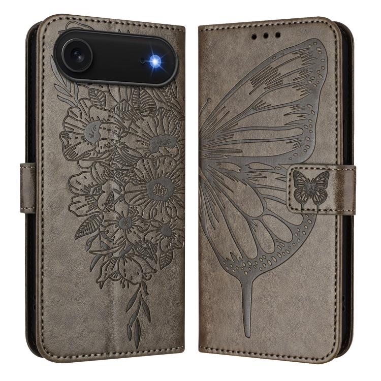 Capa para telemóvel em pele com borboleta em relevo, para iPhone 17e / 16e, para iPhone 17 Pro Max, para iPhone 17 Pro, para iPhone 17, para iPhone Air, para iPhone 16 Pro Max