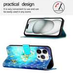 Capa de telemóvel em pele com pintura 3D e abertura horizontal, para iPhone 16 Pro, para iPhone 16 Plus, para iPhone 16, para iPhone 15 Pro Max, para iPhone 15 Pro, para iPhone 15 Plus