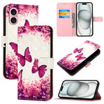 Capa de telemóvel em pele com pintura 3D e abertura horizontal, para iPhone 16 Pro, para iPhone 16 Plus, para iPhone 16, para iPhone 15 Pro Max, para iPhone 15 Pro, para iPhone 15 Plus