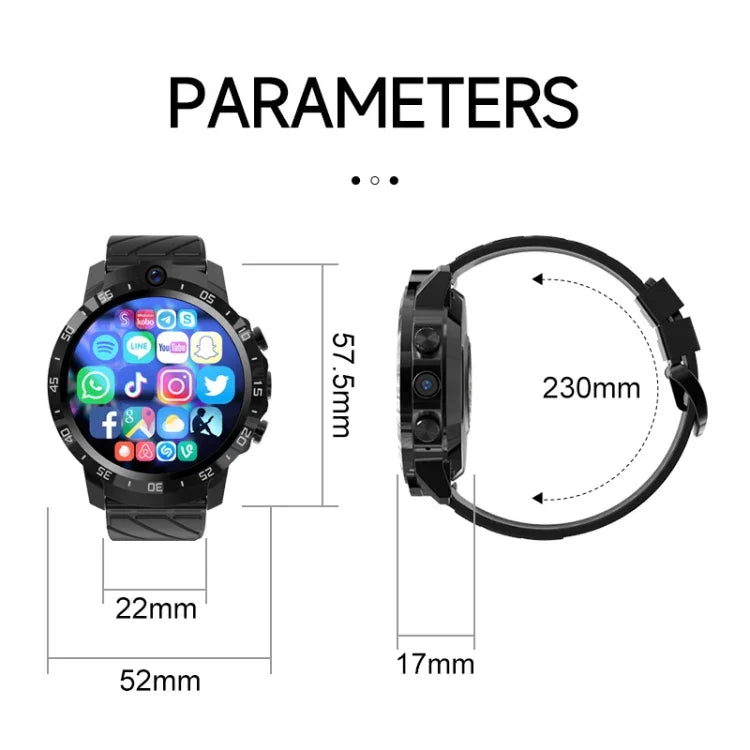 Relógio Inteligente MT27 1,6 polegadas, IP67 à Prova de Água, 4G Android 8.1, 4G+64G, Suporta Frequência Cardíaca / GPS, Correia em Pele