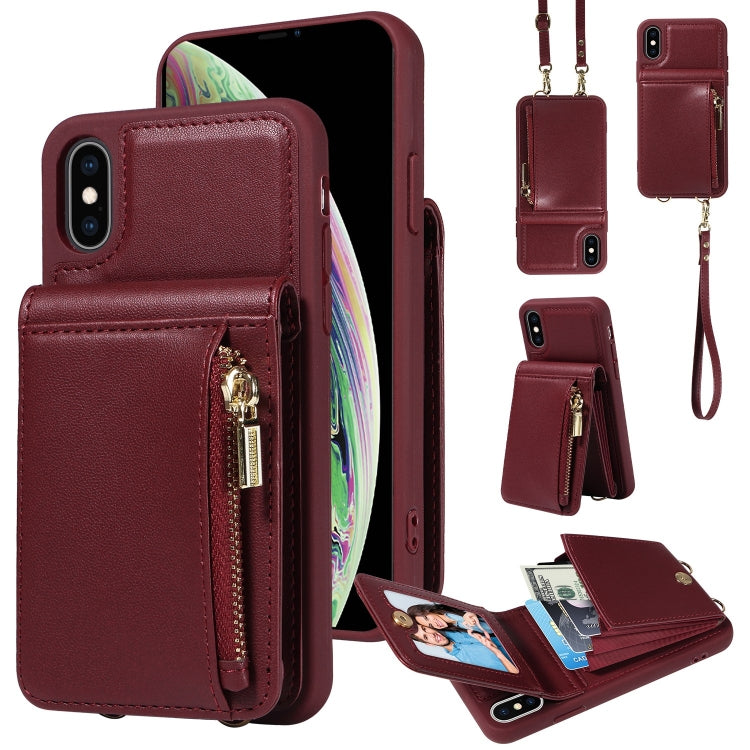 Capa de telemóvel em pele com carteira de fecho e cordão transversal, para iPhone XS Max, para iPhone 7 Plus / 8 Plus