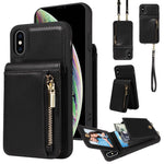 Capa de telemóvel em pele com carteira de fecho e cordão transversal, para iPhone XS Max, para iPhone 7 Plus / 8 Plus