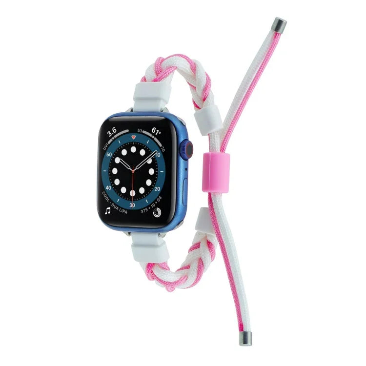 Pulseira de relógio em nylon trançado com cordão de feijão de silicone, para Apple Watch 4 44mm, para Apple Watch 4 40mm, para Apple Watch 3 38mm, para Apple Watch 3 42mm, para Apple Watch 2 42mm, para Apple Watch 2 38mm