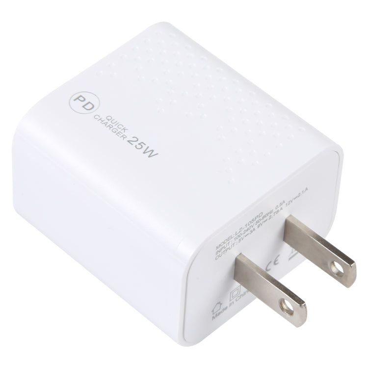 LZ-105PD Carregador de Viagem 25W USB-C / Tipo-C com Padrão de Pontos, Ficha EUA, Ficha UE