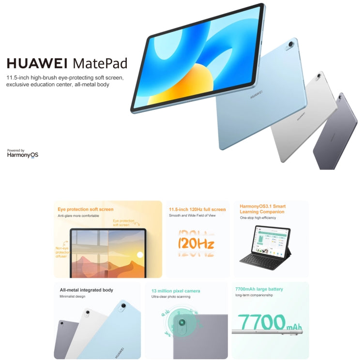 HUAWEI MatePad 11,5 polegadas 2023 WIFI, HarmonyOS 3.1 Qualcomm Snapdragon 7 Gen 1 Octa Core, Não Suporta Google Play, 8GB+128GB, 8GB+256GB, Ecrã Difuso 8GB+128GB, Ecrã Difuso 8GB+256GB