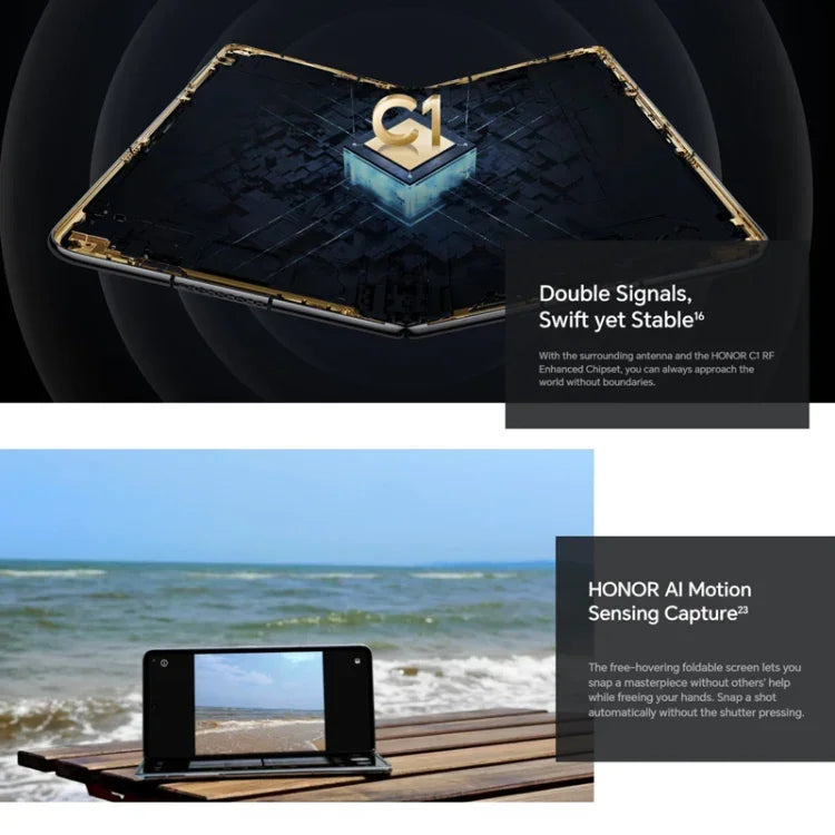 Honor Magic V2 Ultimate 5G, 7,92 polegadas + 6,43 polegadas MagicOS 7.2 Snapdragon 8 Gen2 Octa Core até 3,36GHz, Rede: 5G, OTG, Não suporta Google Play, 16GB+1TB