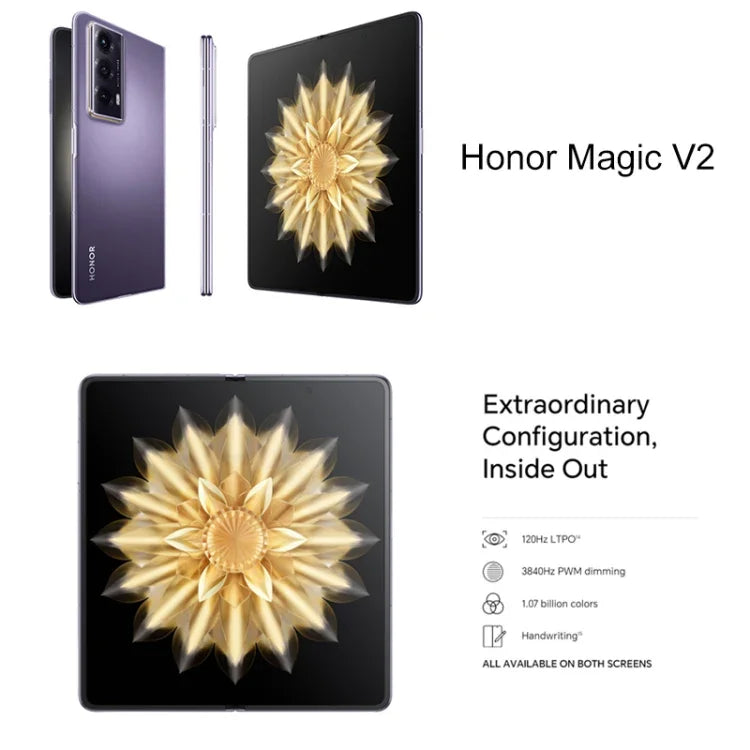 Honor Magic V2 Ultimate 5G, 7,92 polegadas + 6,43 polegadas MagicOS 7.2 Snapdragon 8 Gen2 Octa Core até 3,36GHz, Rede: 5G, OTG, Não suporta Google Play, 16GB+1TB