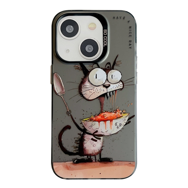Capa para Telemóvel PC + TPU Série Pintura a Óleo com Padrão Animal, Para iPhone 15