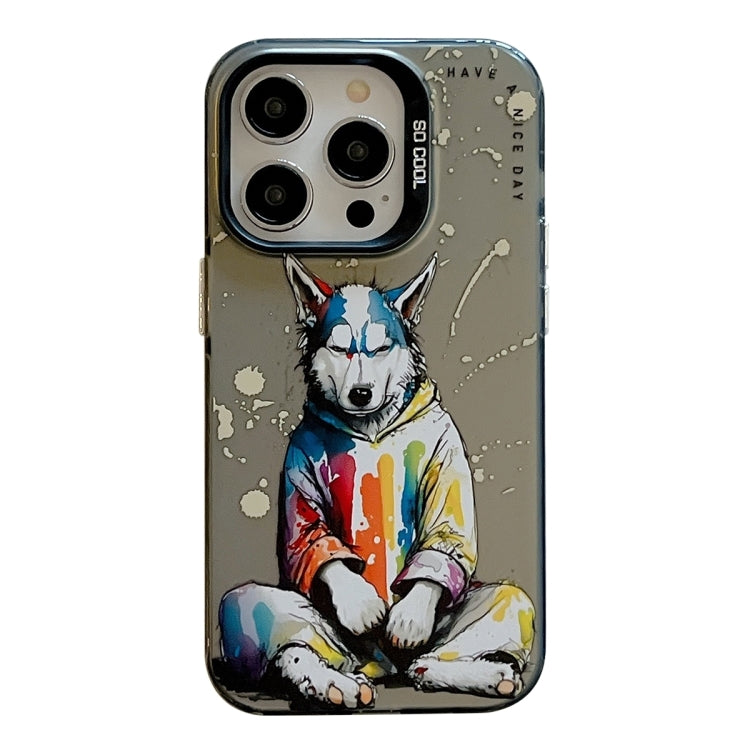 Capa para telemóvel PC + TPU da série pintura a óleo com padrão animal, Para iPhone 16 Pro Max
