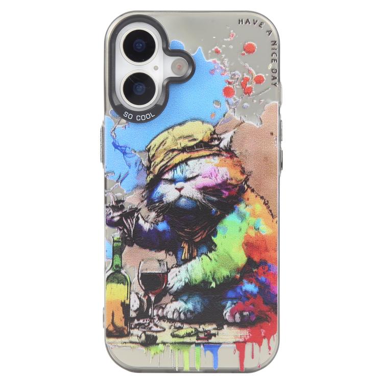 Capa para telemóvel série pintura a óleo padrão animal PC + TPU, para iPhone 16 Plus