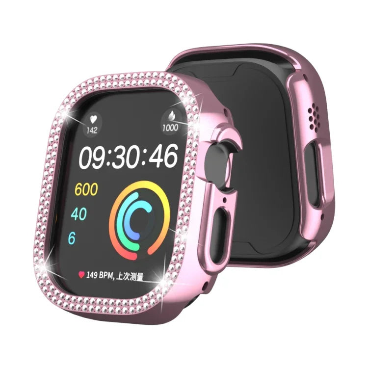 Caixa de Relógio PC Oca com Dupla Fileira de Diamantes, Para Apple Watch Ultra 2 / Ultra 49mm