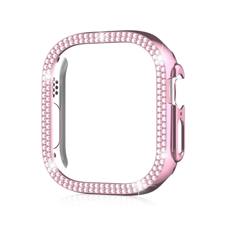 Caixa de Relógio PC Oca com Dupla Fileira de Diamantes, Para Apple Watch Ultra 2 / Ultra 49mm