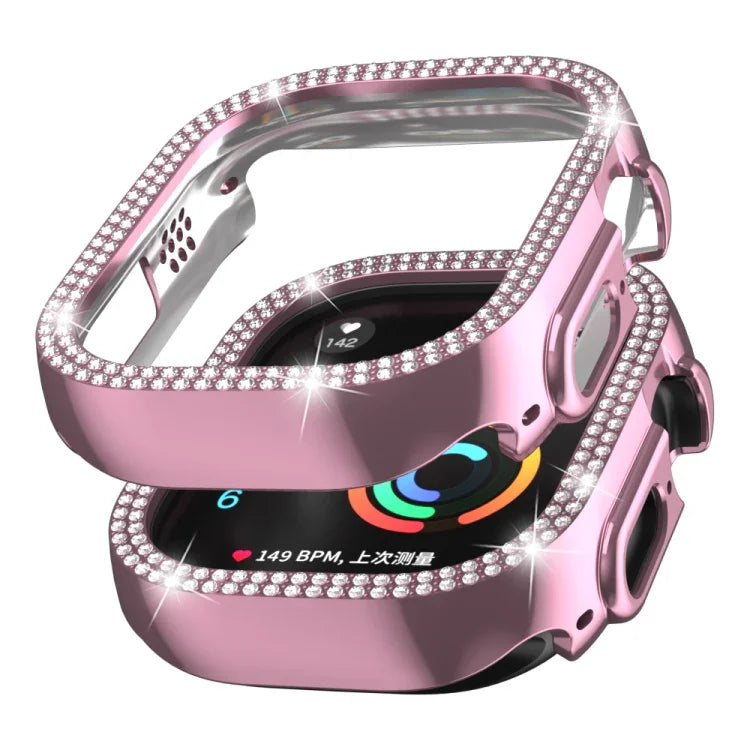 Caixa de Relógio PC Oca com Dupla Fileira de Diamantes, Para Apple Watch Ultra 2 / Ultra 49mm