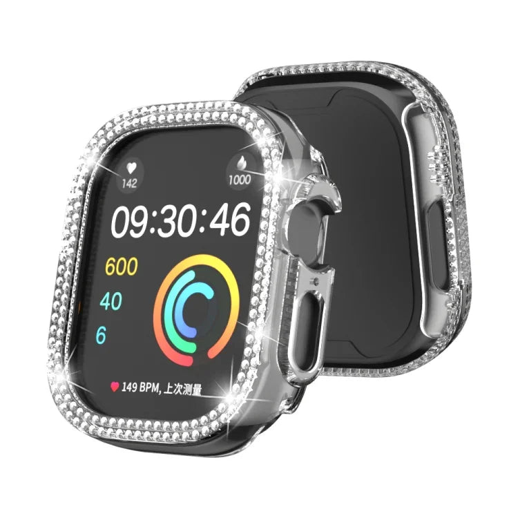 Caixa de Relógio PC Oca com Dupla Fileira de Diamantes, Para Apple Watch Ultra 2 / Ultra 49mm