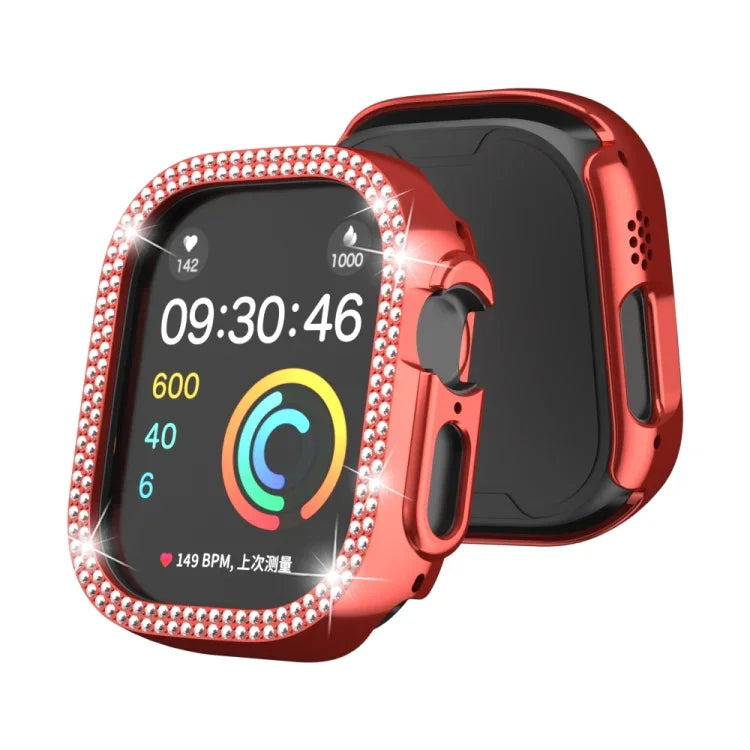 Caixa de Relógio PC Oca com Dupla Fileira de Diamantes, Para Apple Watch Ultra 2 / Ultra 49mm