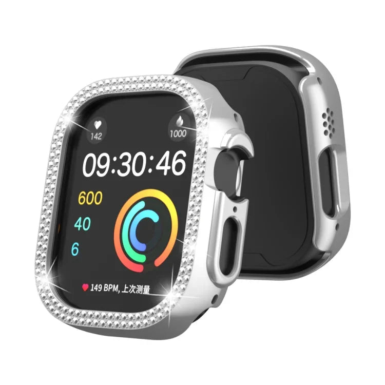 Caixa de Relógio PC Oca com Dupla Fileira de Diamantes, Para Apple Watch Ultra 2 / Ultra 49mm
