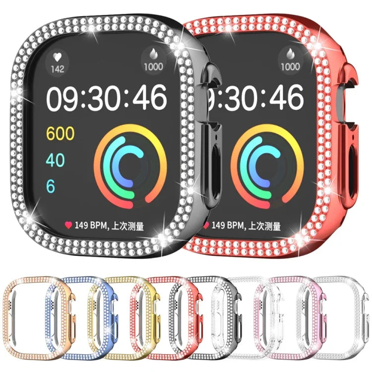 Caixa de Relógio PC Oca com Dupla Fileira de Diamantes, Para Apple Watch Ultra 2 / Ultra 49mm