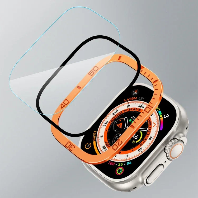 Filme Temperado Integrado com Moldura Metálica de Anel Numérico, Para Apple Watch Ultra 1 / 2 / 3 49mm