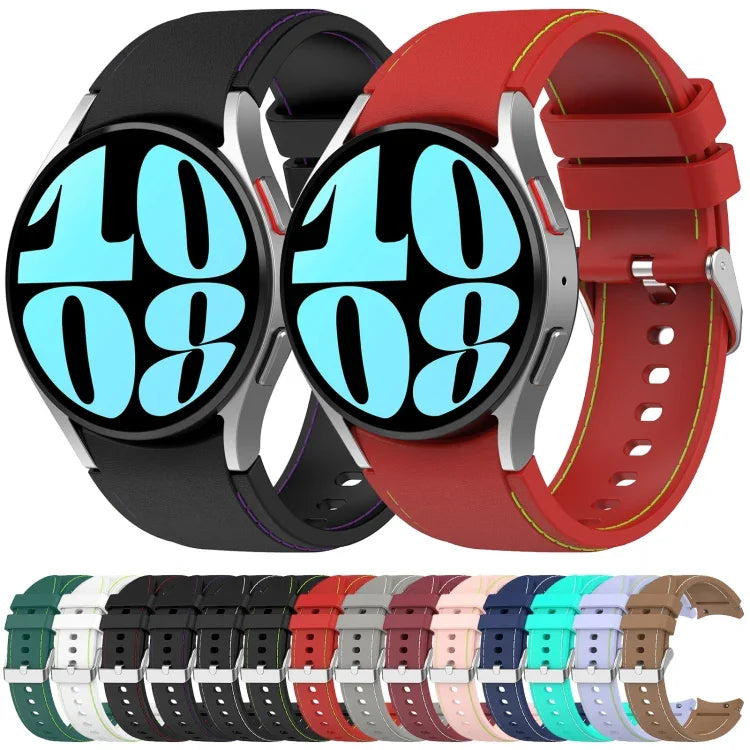 Pulseira de Relógio em Couro e Silicone, Para Samsung Galaxy Watch 6 / 6 Classic