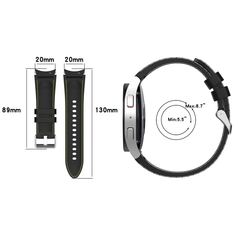 Pulseira de Relógio em Couro e Silicone, Para Samsung Galaxy Watch 6 / 6 Classic