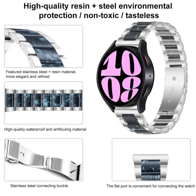 Pulseira de Relógio em Metal com Três Contas de Resina, Para Samsung Galaxy Watch 6 / 6 Classic