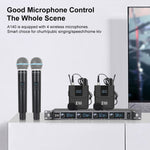 Sistema de Microfone Sem Fios XTUGA A140-B com 4 BodyPack, Microfone de Cabeça e Lavalier, A140-B
