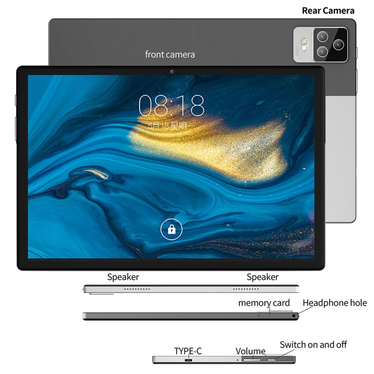 Tablet PC BDF P70 4G LTE 10,1 polegadas, Android 12 MTK6762 Octa Core, Suporte Dual SIM, Ficha UE, 8GB+256GB