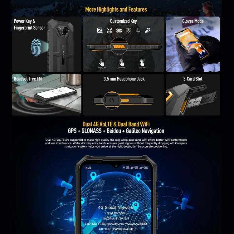 Ulefone Armor X13, telemóvel robusto IP68/IP69K, 6,52 polegadas Android 15 MediaTek Helio G36 Octa Core, Rede: 4G, NFC, OTG, 6GB+64GB