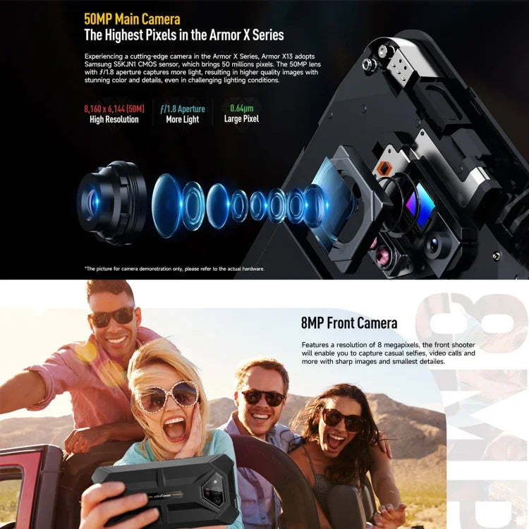 Ulefone Armor X13, telemóvel robusto IP68/IP69K, 6,52 polegadas Android 15 MediaTek Helio G36 Octa Core, Rede: 4G, NFC, OTG, 6GB+64GB