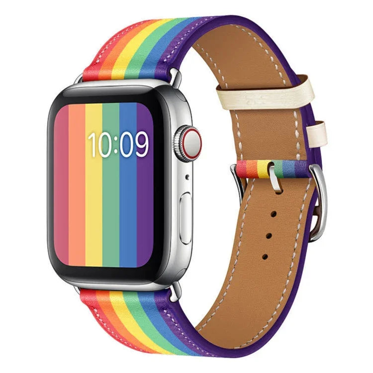 Correia de Relógio em Pele Arco-íris, Para Apple Watch Series 7 41mm / 6 & SE & 5 & 4 40mm / 3 & 2 & 1 38mm, Para Apple Watch Series 7 45mm / 6 & SE & 5 & 4 44mm / 3 & 2 & 1 42mm