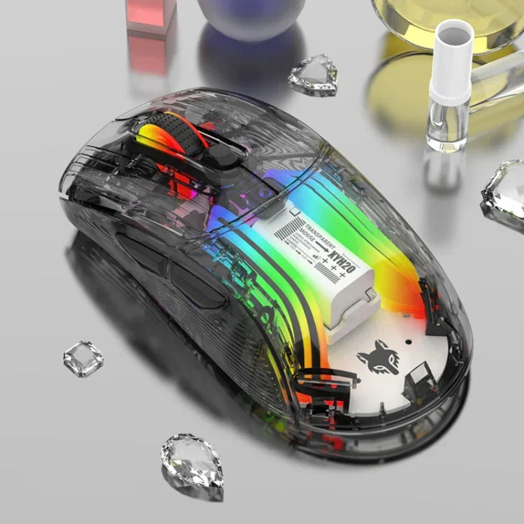 XUNFOX XYH20RGB Rato Gaming Transparente com Luz RGB 2400DPI 2.4G + BT + Com Fios