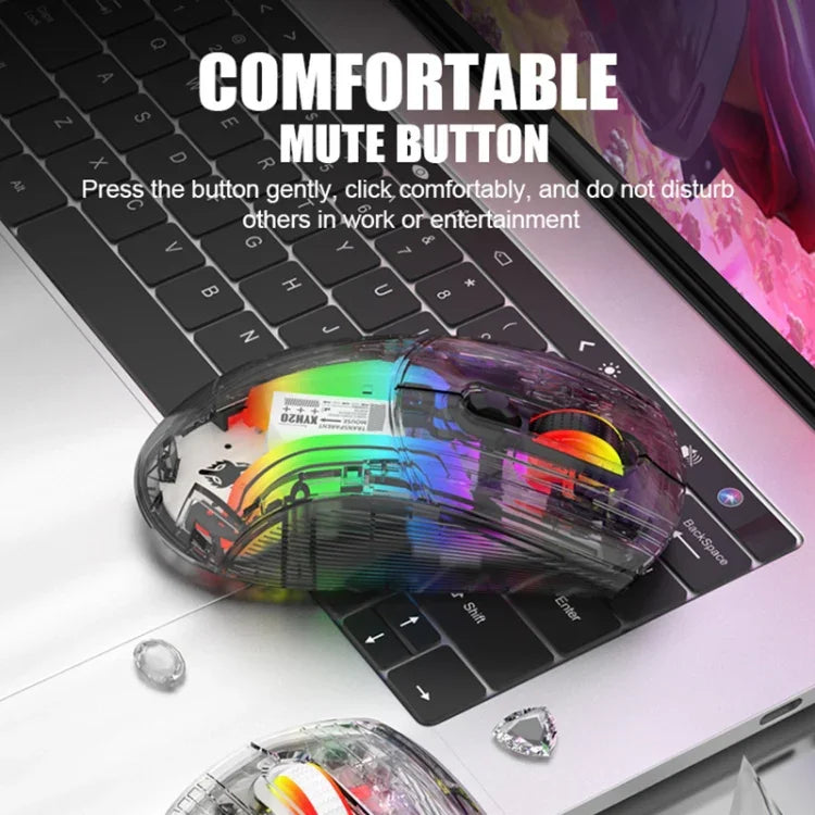 XUNFOX XYH20RGB Rato Gaming Transparente com Luz RGB 2400DPI 2.4G + BT + Com Fios