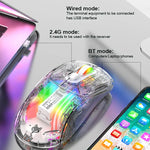 XUNFOX XYH20RGB Rato Gaming Transparente com Luz RGB 2400DPI 2.4G + BT + Com Fios