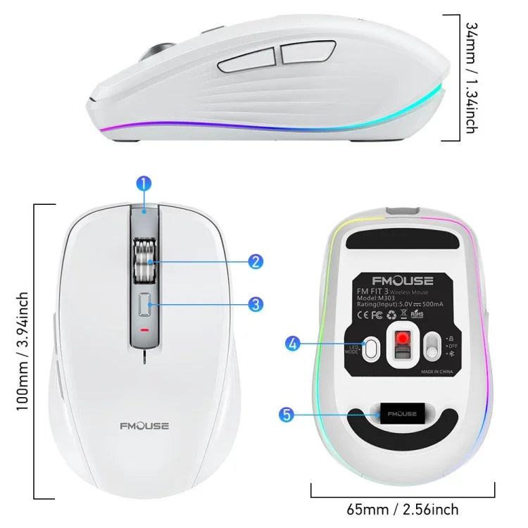 HXSJ M303 Rato Sem Fios Modo Duplo 2.4GHz + Bluetooth 5.1 2400DPI