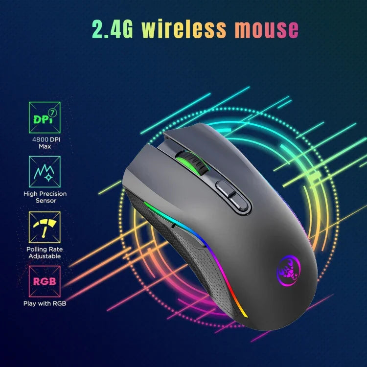 HXSJ T69 Rato Sem Fios RGB 2.4GHz 4800DPI, T69