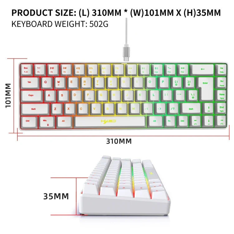 HXSJ V200 Teclado Mecânico RGB Retroiluminado com Fios 68 Teclas, Comprimento do Cabo: 1,7m, V200 Preto, V200 Branco