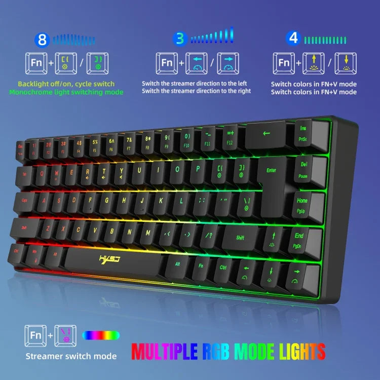 HXSJ V200 Teclado Mecânico RGB Retroiluminado com Fios 68 Teclas, Comprimento do Cabo: 1,7m, V200 Preto, V200 Branco