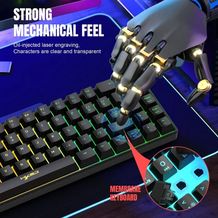 HXSJ V200 Teclado Mecânico RGB Retroiluminado com Fios 68 Teclas, Comprimento do Cabo: 1,7m, V200 Preto, V200 Branco