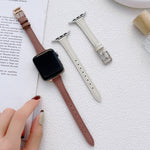 T-shaped Slim Genuine Leather Watch Band, For Apple Watch Series 10 46mm, For Apple Watch Series 10 42mm, For Apple Watch SE 2023 44mm, For Apple Watch SE 2023 40mm, For Apple Watch Ultra 2 49mm, For Apple Watch Series 9 45mm