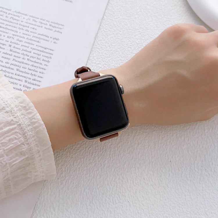 T-shaped Slim Genuine Leather Watch Band, For Apple Watch Series 7 41mm, For Apple Watch Series 7 45mm, For Apple Watch SE 40mm, For Apple Watch SE 44mm, For Apple Watch Series 6 40mm, For Apple Watch Series 6 44mm