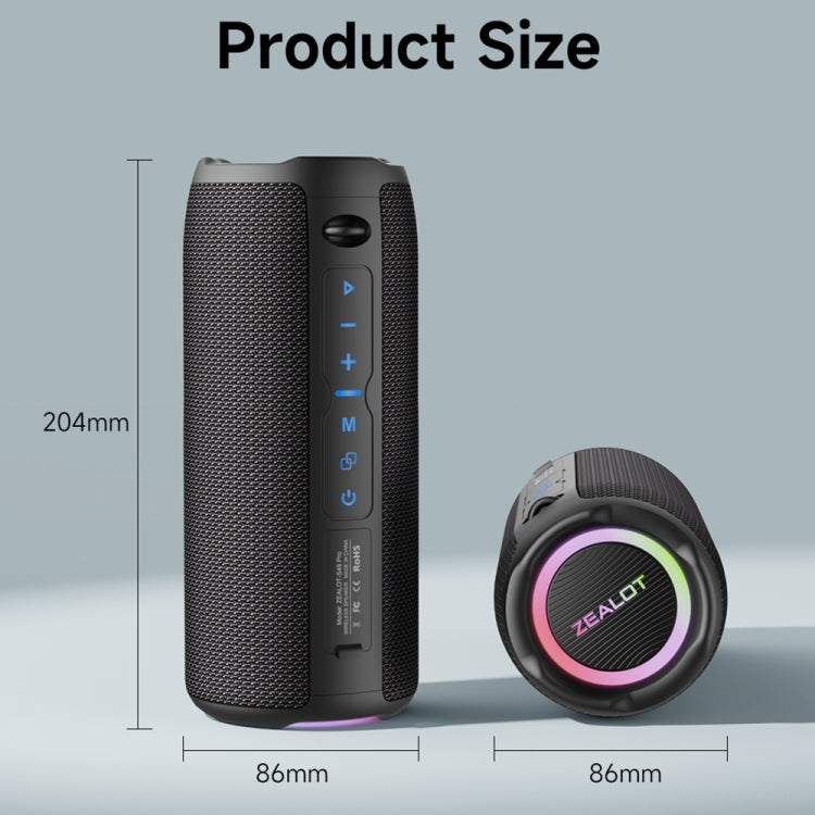 Coluna Bluetooth portátil para exterior Zealot S49 Pro 20W com luz RGB, S49 Pro