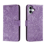 Capa de telemóvel em pele com flip e relevo de flor de renda, para iPhone 17e / 16e, para iPhone 17 Pro Max, para iPhone 17 Pro, para iPhone 17, para iPhone Air, para iPhone 16 Pro Max, para iPhone 16 Pro, para iPhone 16 Plus