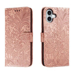Capa de telemóvel em pele com flip e relevo de flor de renda, para iPhone 17e / 16e, para iPhone 17 Pro Max, para iPhone 17 Pro, para iPhone 17, para iPhone Air, para iPhone 16 Pro Max, para iPhone 16 Pro, para iPhone 16 Plus