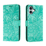 Capa de telemóvel em pele com flip e relevo de flor de renda, para iPhone 17e / 16e, para iPhone 17 Pro Max, para iPhone 17 Pro, para iPhone 17, para iPhone Air, para iPhone 16 Pro Max, para iPhone 16 Pro, para iPhone 16 Plus