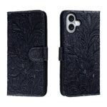 Capa de telemóvel em pele com flip e relevo de flor de renda, para iPhone 17e / 16e, para iPhone 17 Pro Max, para iPhone 17 Pro, para iPhone 17, para iPhone Air, para iPhone 16 Pro Max, para iPhone 16 Pro, para iPhone 16 Plus