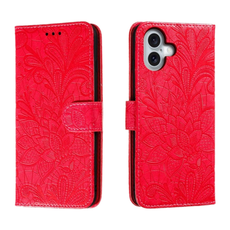 Capa de telemóvel em pele com flip e relevo de flor de renda, para iPhone 17e / 16e, para iPhone 17 Pro Max, para iPhone 17 Pro, para iPhone 17, para iPhone Air, para iPhone 16 Pro Max, para iPhone 16 Pro, para iPhone 16 Plus