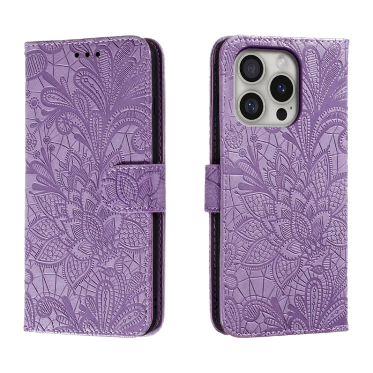 Capa de telemóvel em pele com flip e relevo de flor de renda, para iPhone 17e / 16e, para iPhone 17 Pro Max, para iPhone 17 Pro, para iPhone 17, para iPhone Air, para iPhone 16 Pro Max, para iPhone 16 Pro, para iPhone 16 Plus