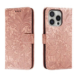 Capa de telemóvel em pele com flip e relevo de flor de renda, para iPhone 17e / 16e, para iPhone 17 Pro Max, para iPhone 17 Pro, para iPhone 17, para iPhone Air, para iPhone 16 Pro Max, para iPhone 16 Pro, para iPhone 16 Plus