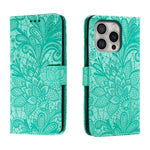 Capa de telemóvel em pele com flip e relevo de flor de renda, para iPhone 17e / 16e, para iPhone 17 Pro Max, para iPhone 17 Pro, para iPhone 17, para iPhone Air, para iPhone 16 Pro Max, para iPhone 16 Pro, para iPhone 16 Plus