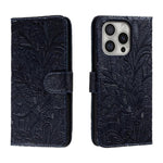 Capa de telemóvel em pele com flip e relevo de flor de renda, para iPhone 17e / 16e, para iPhone 17 Pro Max, para iPhone 17 Pro, para iPhone 17, para iPhone Air, para iPhone 16 Pro Max, para iPhone 16 Pro, para iPhone 16 Plus